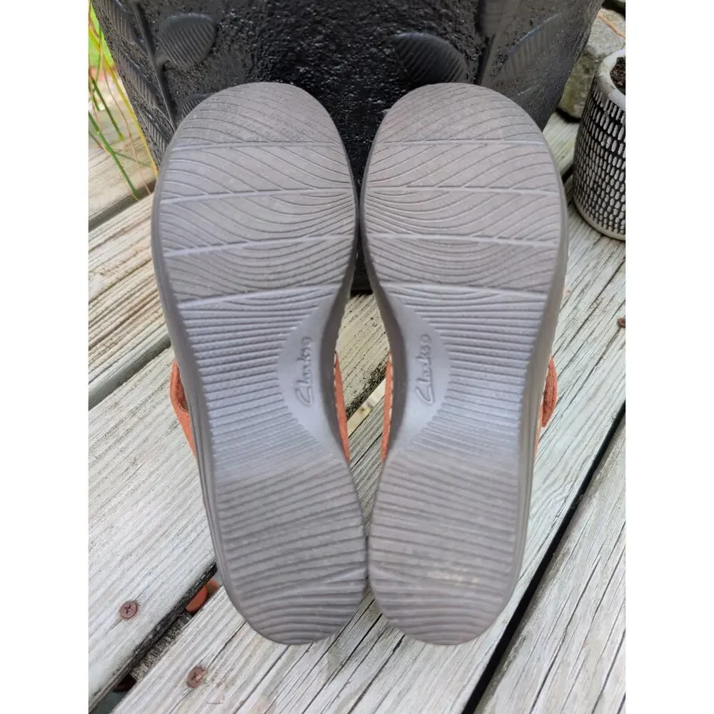Clarks Collection Merliah Echo Sandals Brown Rust 8.5 Strappy Wedge Foam Footbed